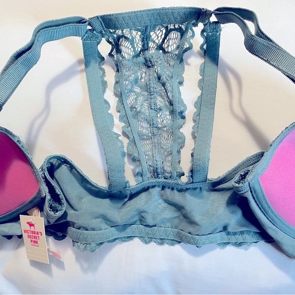 Victoria’s Secret PINK Blue Lace Front-close Push-up Bra 36D w/ tag - Picture 2 of 3
